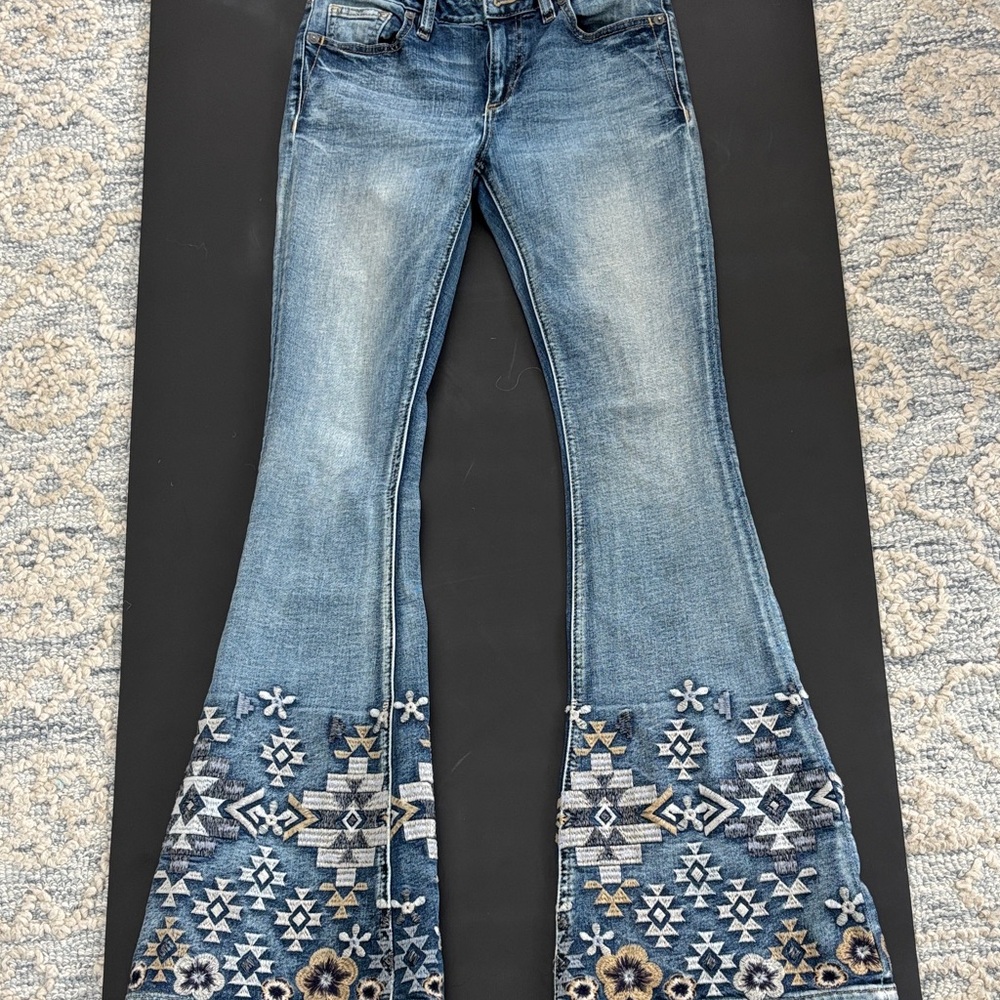 Miss Me Denim Flare Jeans with Embroidery